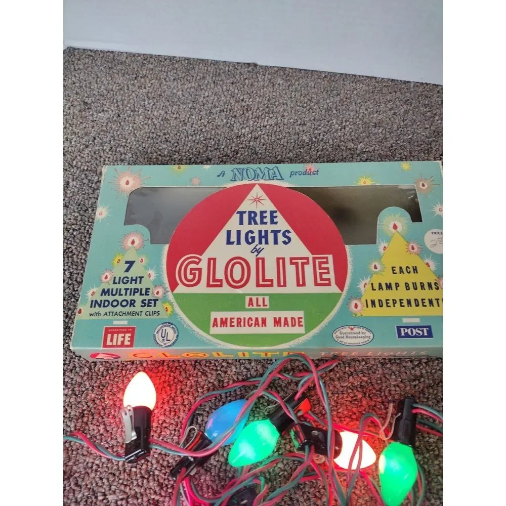 Vintage 1950'S Noma/Glolite Christmas Tree Lights NO 207 Candelabra Base W/Box